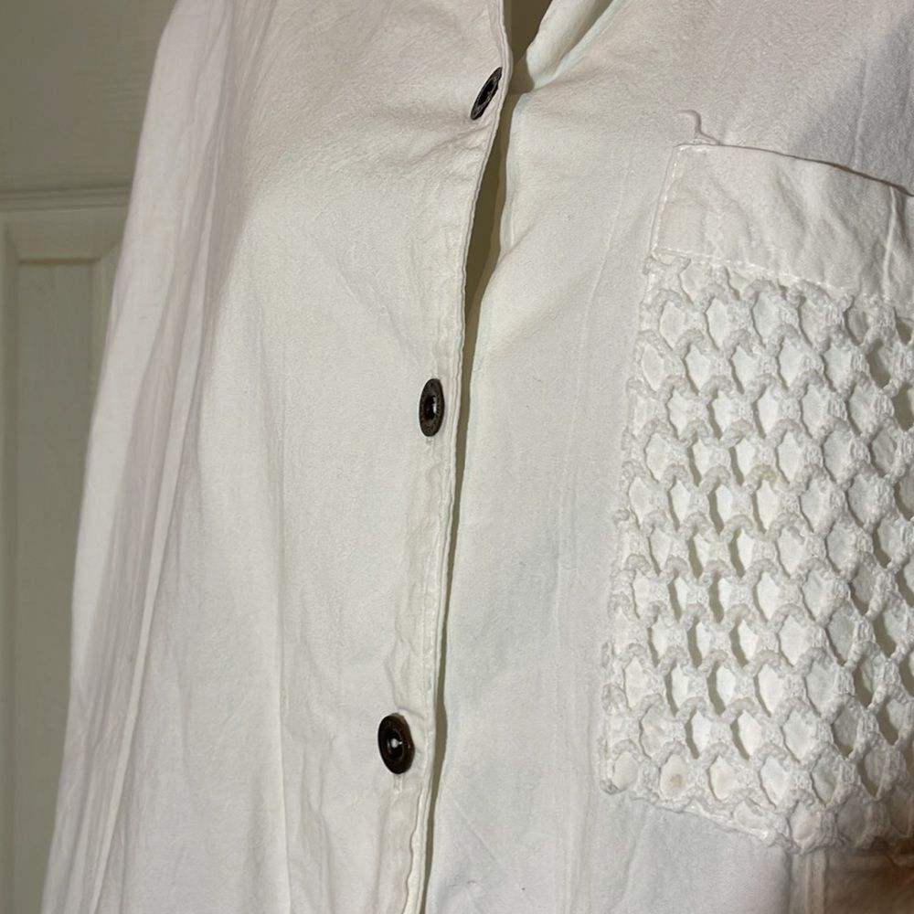 Vintage Obenna 1990s White Cotton Windbreaker Utility Jacket 3/4 Sleeves S - Picture 7 of 16